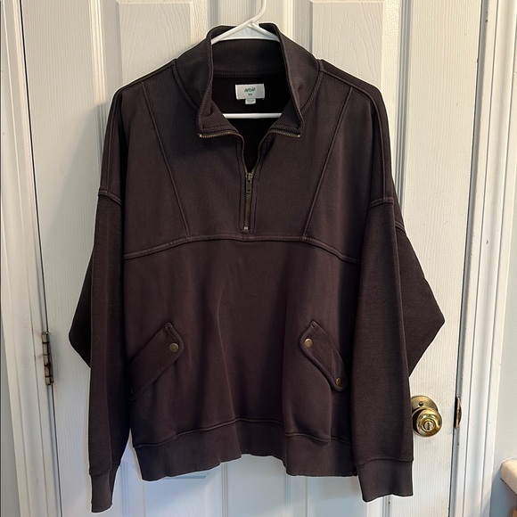 aerie Tops - Aerie Charcoal Gray Quarterzip Sweatshirt